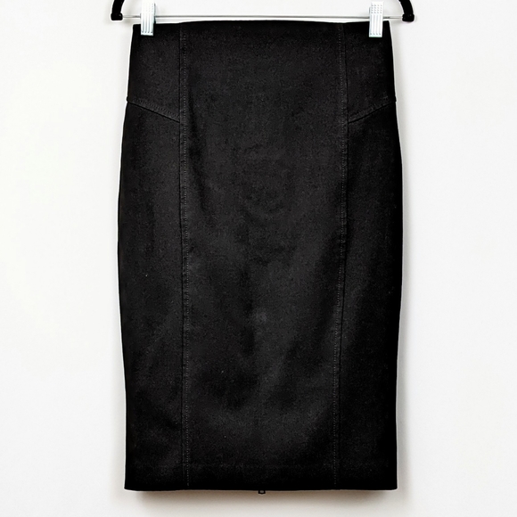 Express Pencil Skirt Bodycon Stretchy Exposed Double Back Zipper Black size 2 - Picture 1 of 13